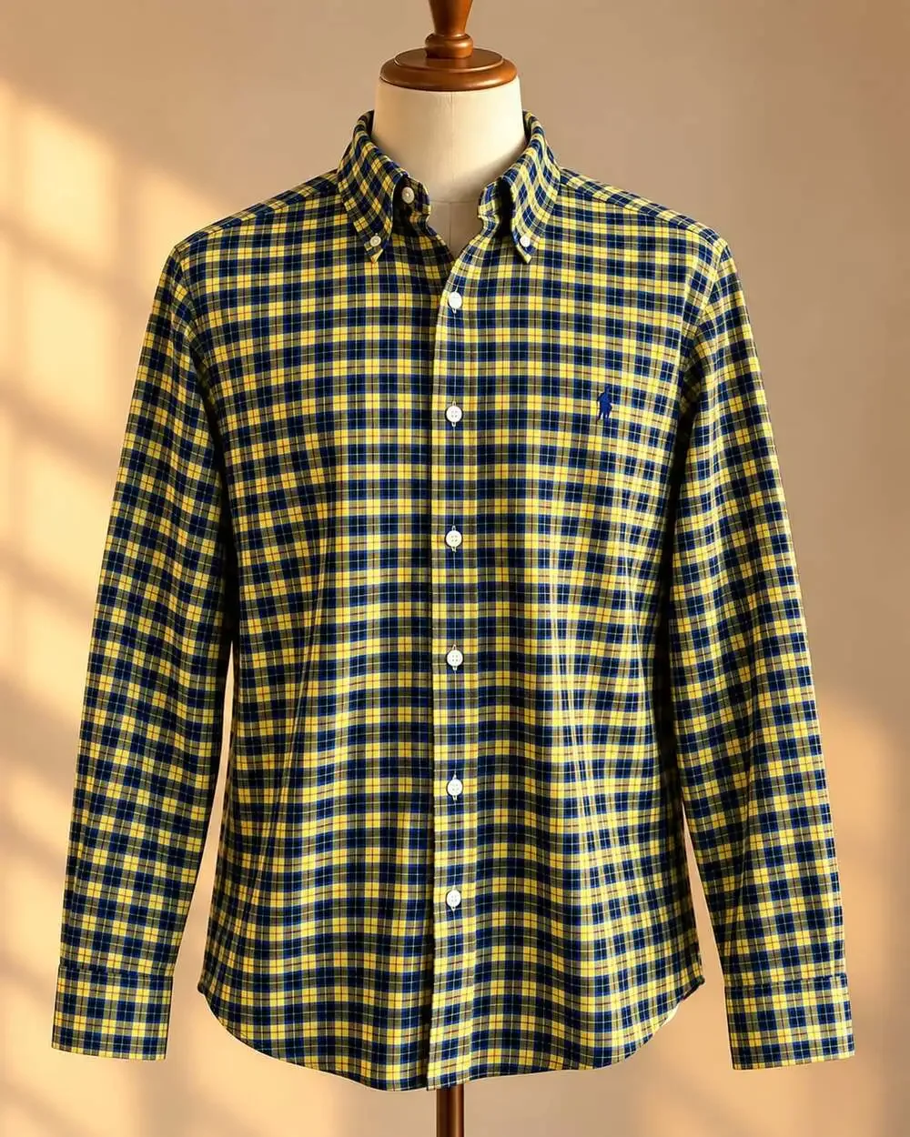 Polo Ralph Lauren Plaid Button Down Shirt Size XL Yellow Blue Long Sleeve